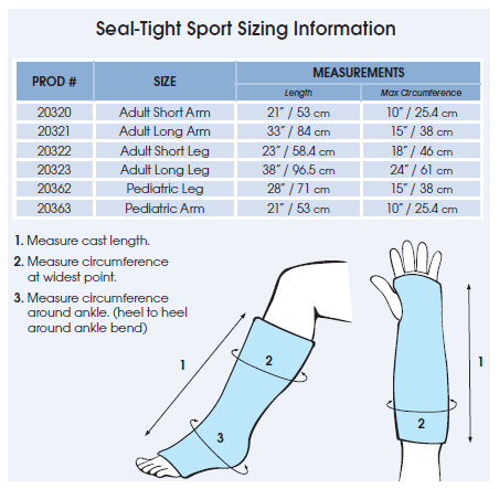 Measurement Information for the Seal-Tight Paediatric and Adult Arm and Leg Protectors