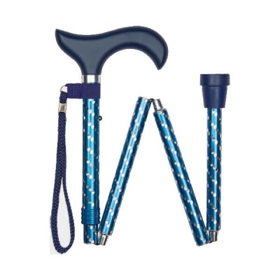 Ziggy Easily-Folding Engraved Derby-Handle Folding Walking Stick (Blue)