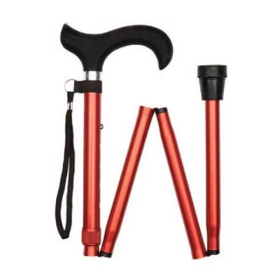 Ziggy Red Height-Adjustable Folding Walking Stick with Silicone Handle