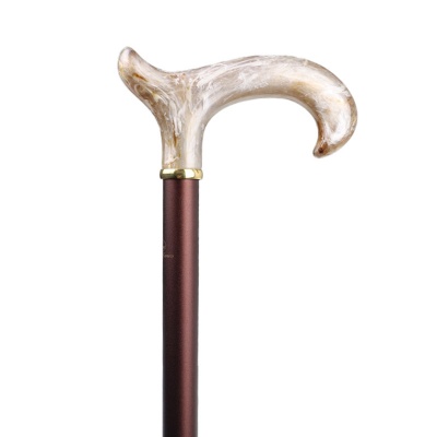 Adjustable Aluminium Brown Walking Cane with Blonde Marbled Derby Handle