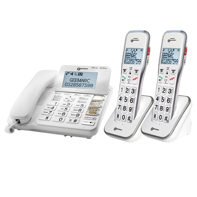 Geemarc CL595 Large Button Corded Photophone with Answering Machine and Two Extra Cordless Handsets