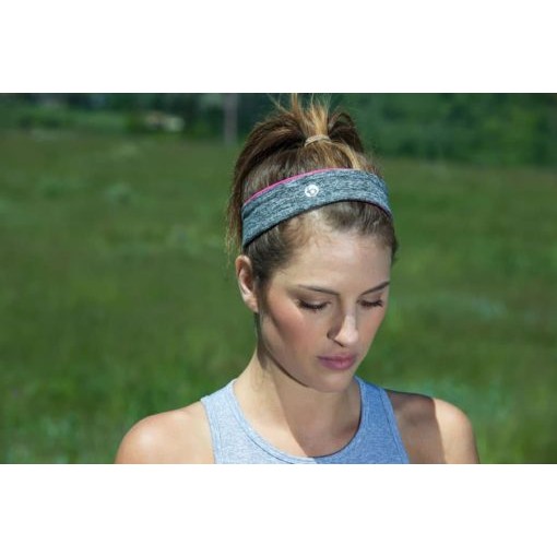FlipBelt Sports Headband for Men and Women (Heather Grey/Pink)