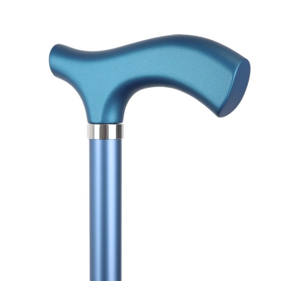 Metallic Blue Adjustable Crutch Handle Lightweight Walking Stick with Matching Ferrule