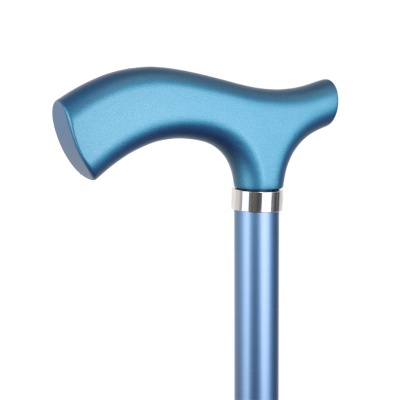 Metallic Blue Adjustable Crutch Handle Lightweight Walking Stick with Matching Ferrule