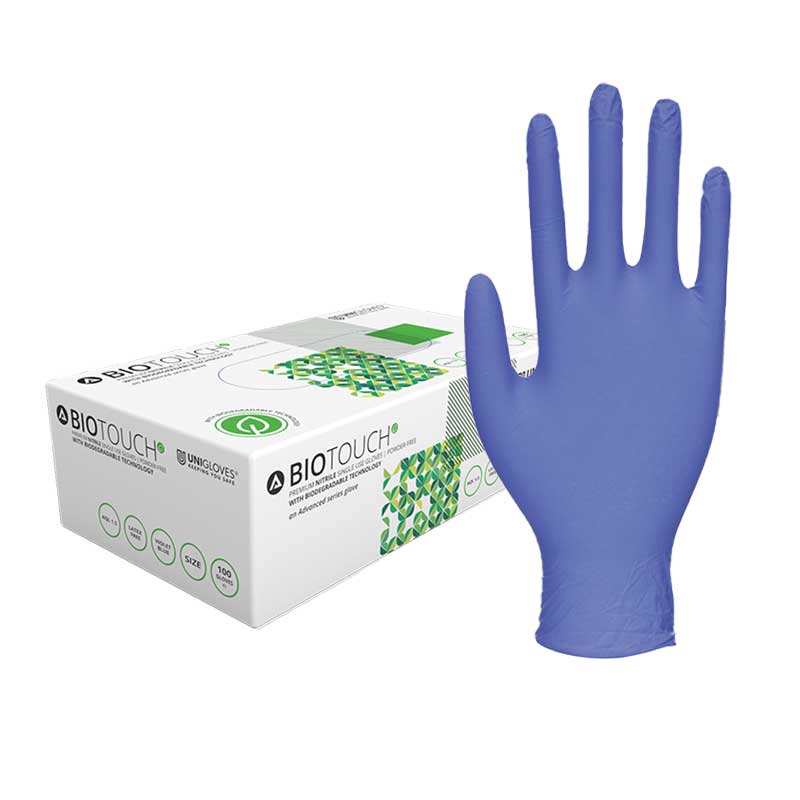 Unigloves Biotouch GM008 Nitrile Biodegradable Medical Gloves (Box of 100 Gloves)