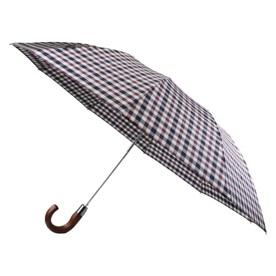 Wooden Crook Check Folding Umbrella