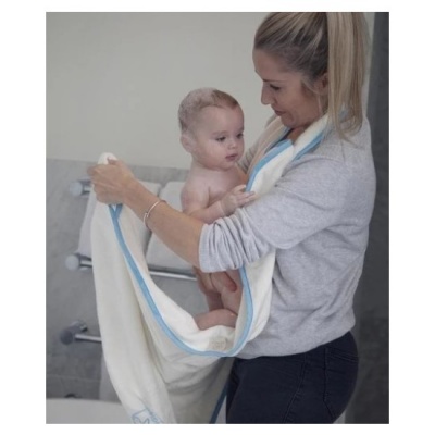 Cuddledry Hands-Free Original White and Blue Baby Bath Towel