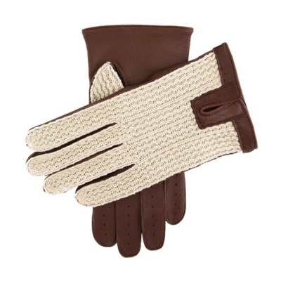 Dents Lancaster Men's English Tan Classic Crochet Back Leather Driving Gloves