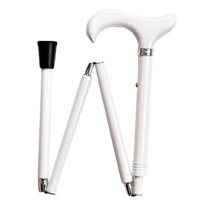 Easy Folding Adjustable White Derby Handle Walking Stick