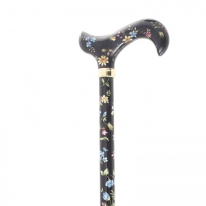 Derby Tea Party Extending Black Floral Cane