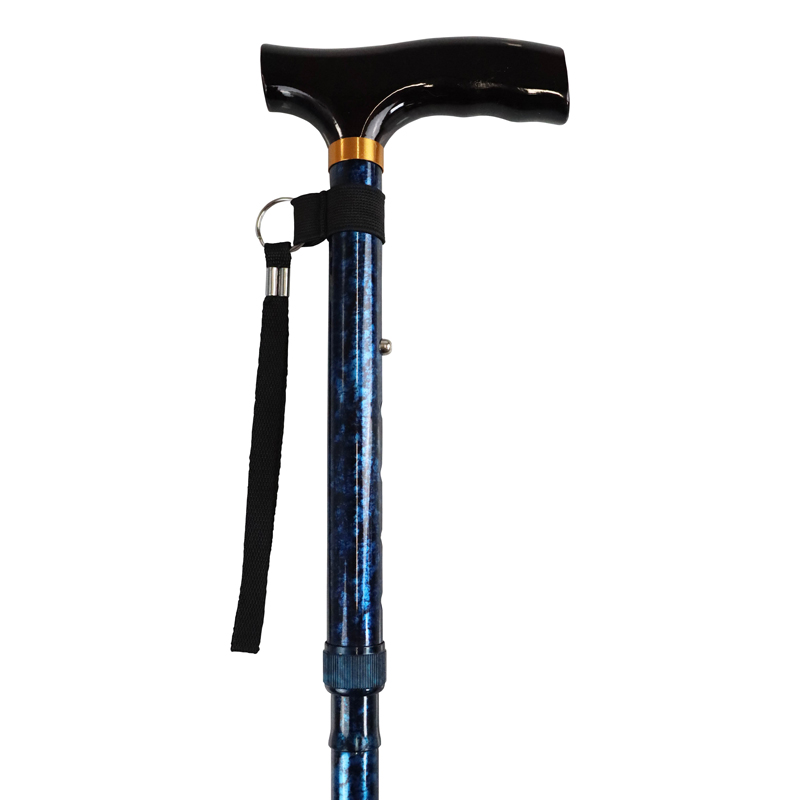 Drive Medical Blue Crackle Patterned Folding Walking Cane with Strap