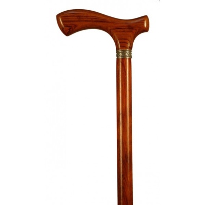 Finna Brown Bubinga Wood Walking Stick with Crutch Handle and Silver Collar