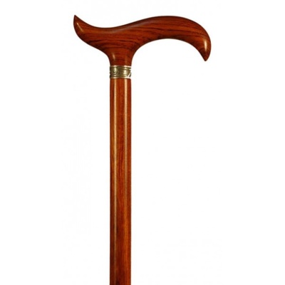 Finna Brown Bubinga Wood Walking Stick with Slim Derby Handle and Silver Collar