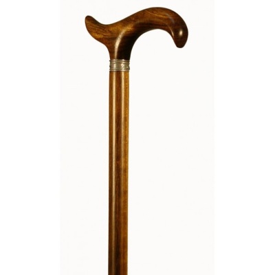 Finna Brown Mongoy Wood Shaft Derby Walking Stick with Silver Collar