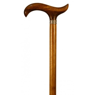 Finna Brown Mongoy Wood Shaft Derby Walking Stick with Silver Collar