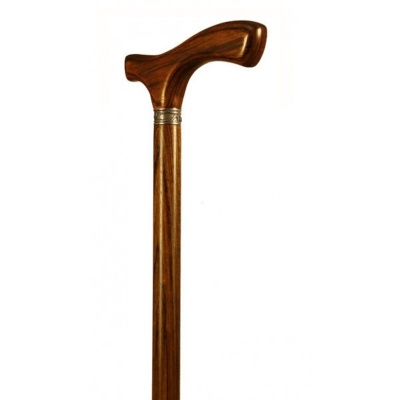 Finna Brown Mongoy Wood Crutch Handle Walking Cane with Silver Collar