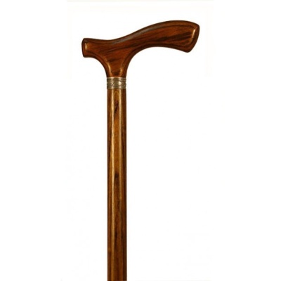 Finna Brown Mongoy Wood Crutch Handle Walking Cane with Silver Collar