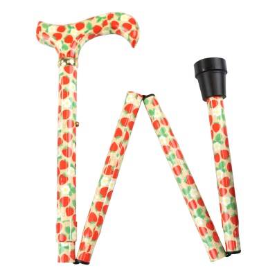 Foldable and Adjustable Aluminium Derby Walking Cane with Strawberries and Cream Design