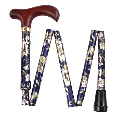 Folding Adjustable Navy Floral Derby Cane