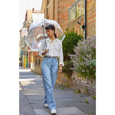 Fulton Birdcage Clear Dome Umbrella (White)