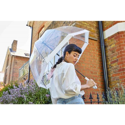 Fulton Birdcage Clear Dome Umbrella (White)