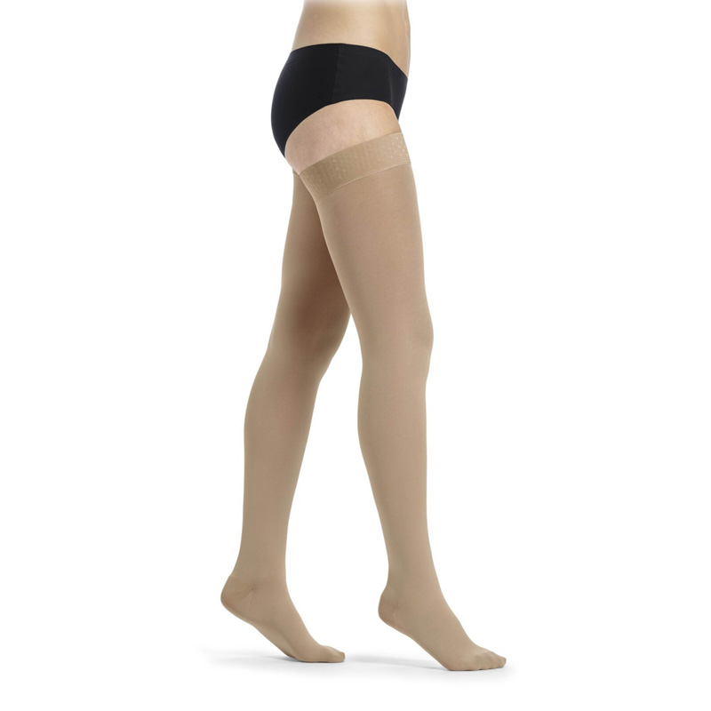 Sigvaris Essential Comfortable Unisex Class 2 Thigh High Caramel Compression Stockings with Grip Top