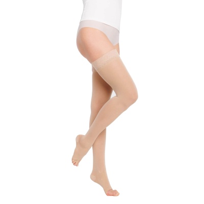 Sigvaris Essential Semitransparent Class 2 Thigh Natural Compression Stockings With Open Toe