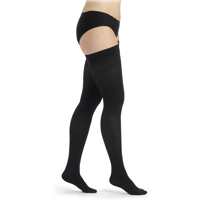 Sigvaris Essential Thermoregulating Unisex Class 1 Thigh Black Compression Stockings with Sensinnov Grip Top