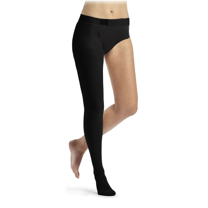 Sigvaris Essential Thermoregulating Unisex Class 1 Thigh Black Compression Stocking with Waist Attachment