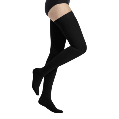 Sigvaris Essential Thermoregulating Unisex Class 2 Thigh Black Compression Stockings with Sensinnov Grip Top