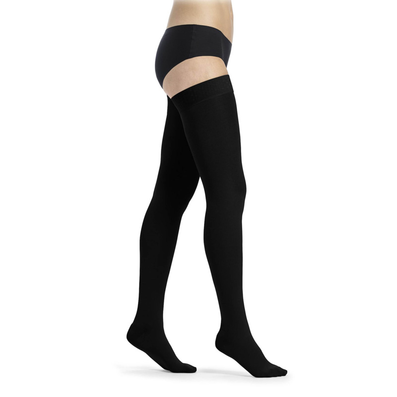 Sigvaris Style Semitransparent Class 2 Thigh Black Compression Stockings with Lace Grip