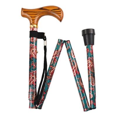 Height-Adjustable Folding Paisley Pattern Derby Walking Stick