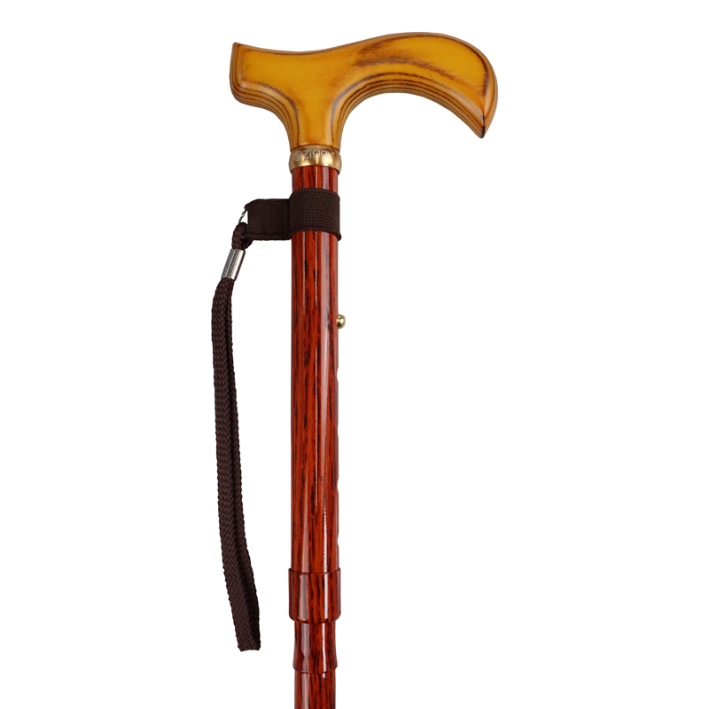 Height-Adjustable Folding Wood Effect Derby Walking Stick