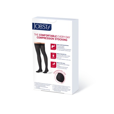 JOBST Opaque Compression Class 1 (18 -  21mmHg) Thigh High Black Closed Toe Compression Garment with Soft Silicone Band