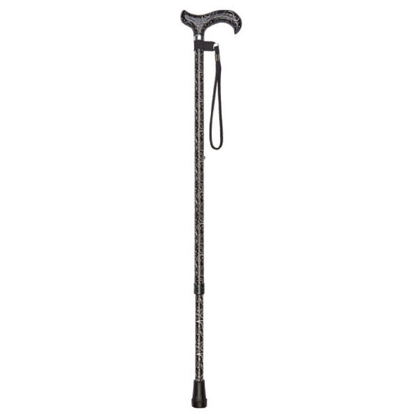 Ziggy Lightweight Adjustable Derby-Handle Walking Stick with Black Paisley Pattern