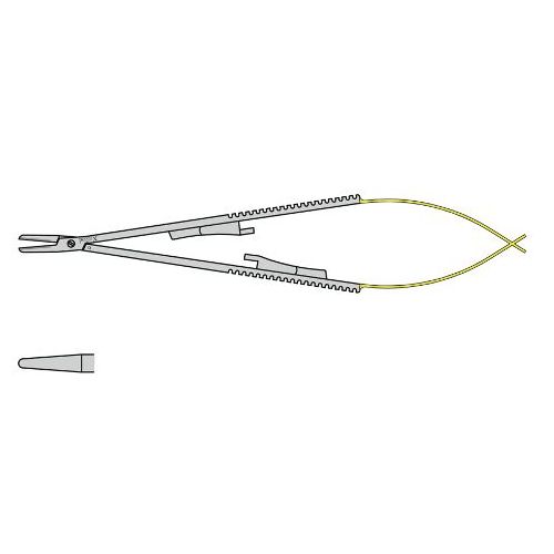 Castroviejo Needle Holder Tungsten Carbide Smooth Straight Jaws With A Spring Gold Plated Handle And Centre Lock With A Screw Joint 140mm Straight