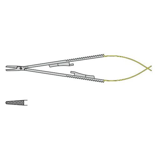 Castroviejo Needle Holder Tungsten Carbide Cross Serrated Straight Jaws With A Spring Gold Plated Handle And Centre Lock With A Screw Joint 140mm Straight