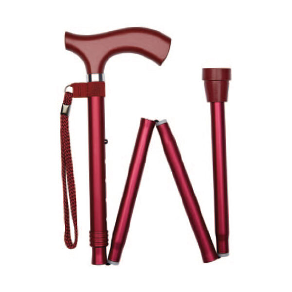 Ziggy Red Metallic Crutch Handle Folding Adjustable Walking Stick