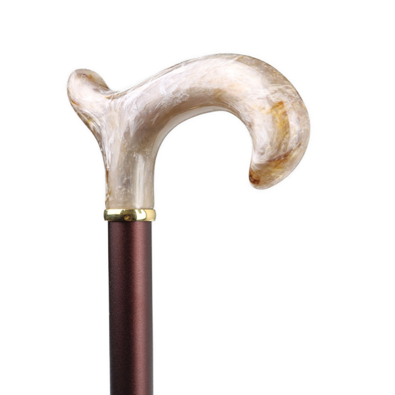 Adjustable Aluminium Brown Walking Cane with Blonde Marbled Derby Handle