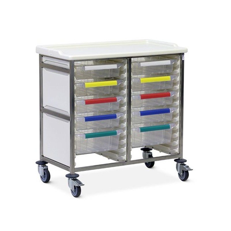 Bristol Maid Caretray Procedure Trolley (8 Small & 2 Large Trays)