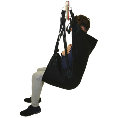 Patient sitting in hammock sling