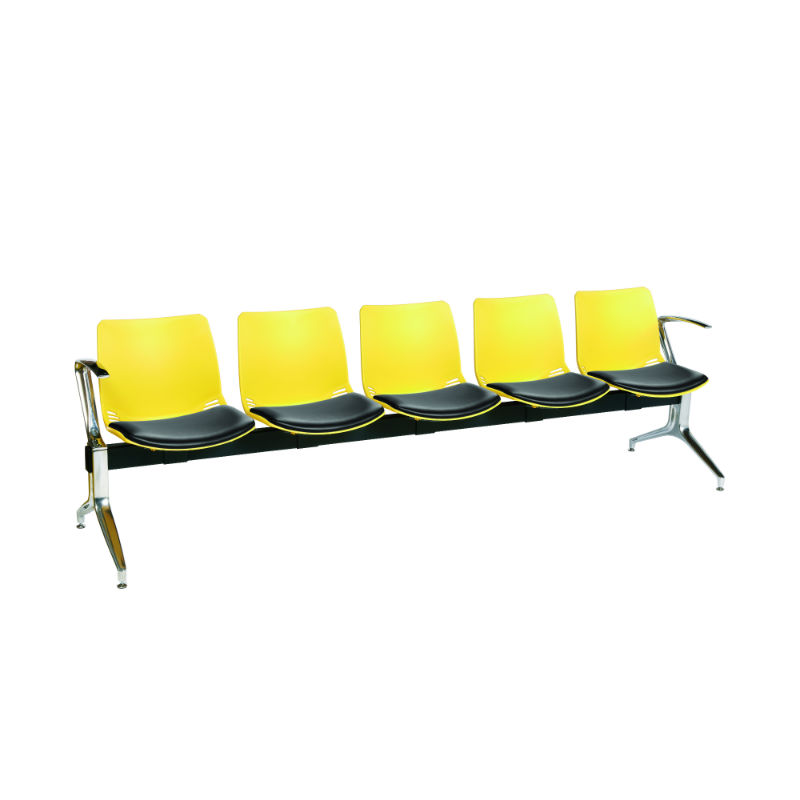 Sunflower Medical Yellow Five-Seat Modular Visitor Seating with Black Vinyl Upholstery