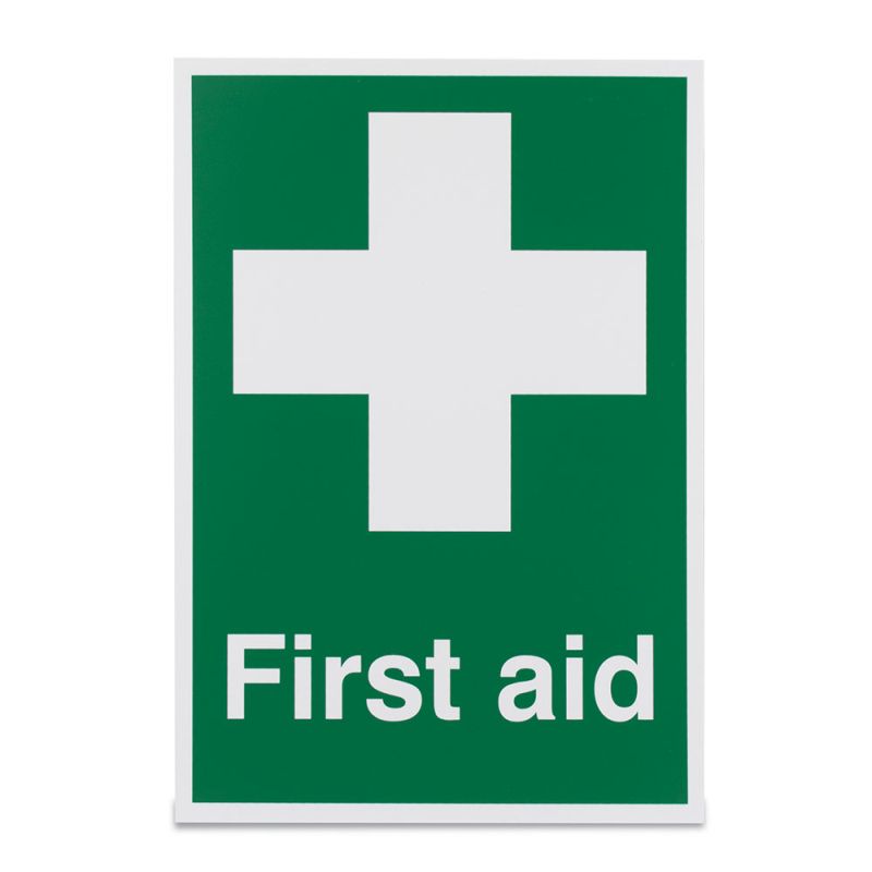 Basic 'First Aid White Cross' Safety Sign :: Sports Supports | Mobility ...