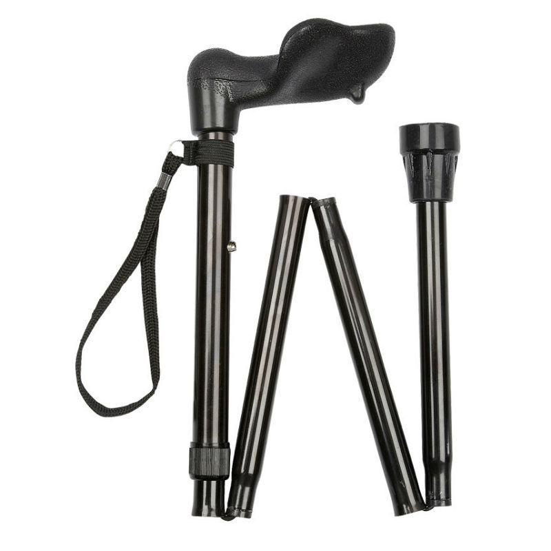 Adjustable Folding Black Anatomical Walking Stick | Health and Care