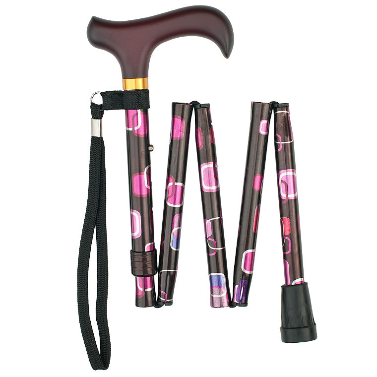 Height-Adjustable Coloured Squares Mini Folding Derby Walking Stick ...