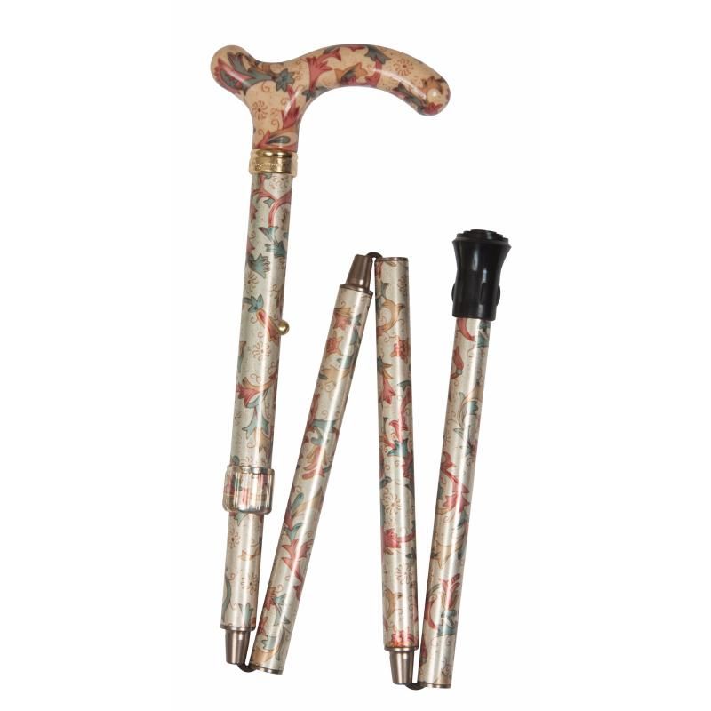 Petite Adjustable Folding Easy-Joint Cream, Red and Green Floral Walking Cane