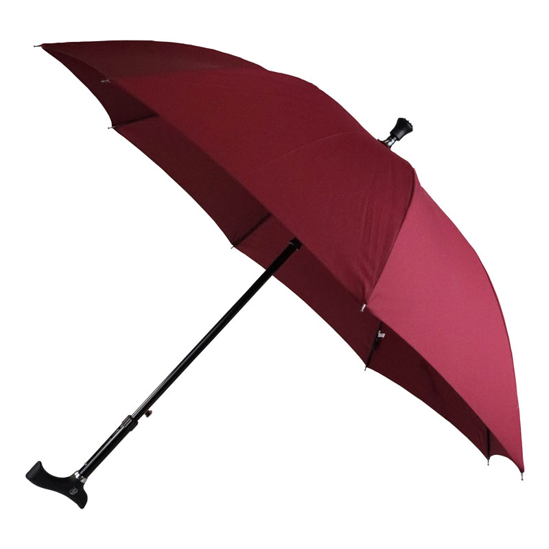 Crutch-Handle Adjustable Walking Stick Umbrella (Rich Burgundy)