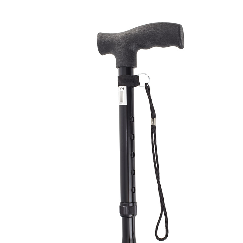 Adjustable Black Folding Cane with Strap | Health and Care