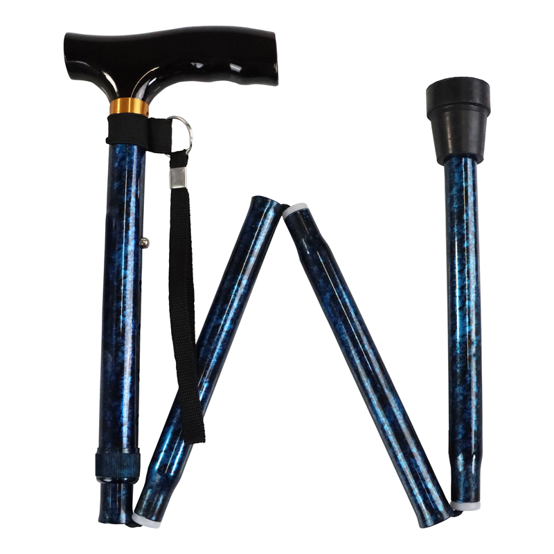 Drive Medical Blue Crackle Patterned Folding Walking Cane with Strap