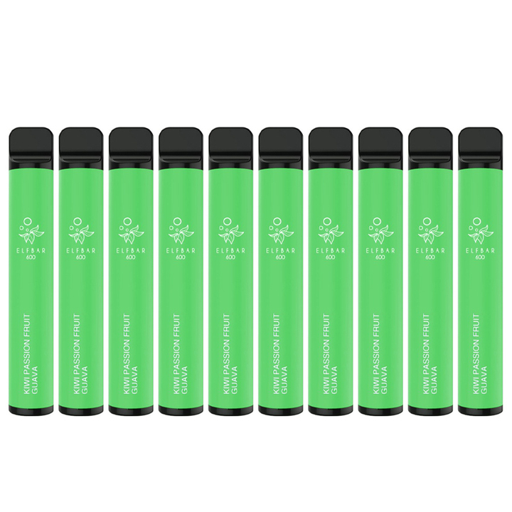 Elf Bar 600 Kiwi Passion Fruit Guava Disposable Vape Pen Saver Bundle (Pack of 10)